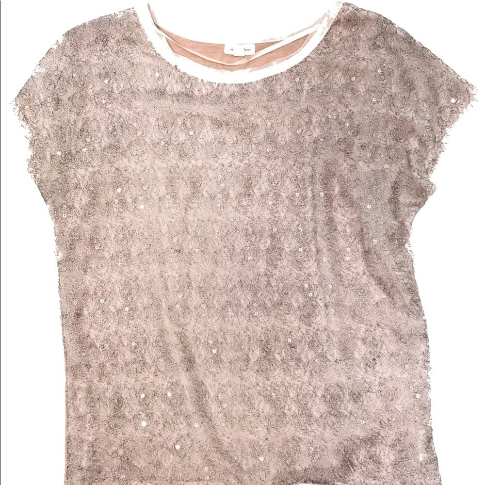 Silence + Noise Lace Sequin Top T Shirt Cap Sleeve